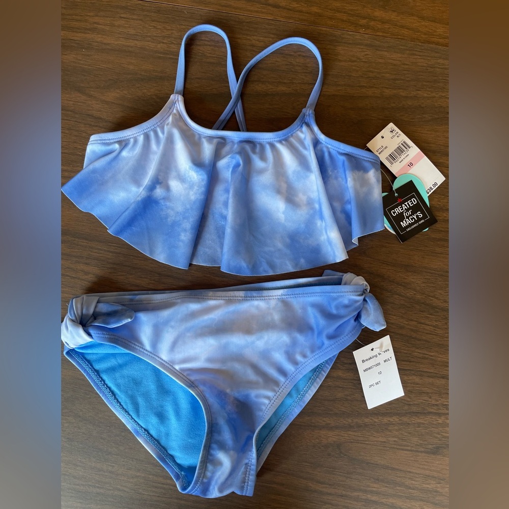 NWT Girls two piece swimsuit. Sky pattern Size 10